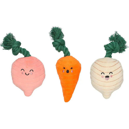 Garden Veggies Dog Toys, Plush Squeaky Rope Dog Toys, Radish Carrot & Turnip Vegetable Dog Toy Set, Loud Squeakers, Set of 3