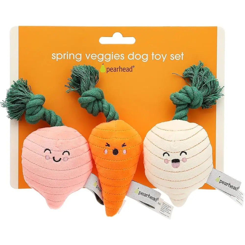 Garden Veggies Dog Toys, Plush Squeaky Rope Dog Toys, Radish Carrot & Turnip Vegetable Dog Toy Set, Loud Squeakers, Set of 3